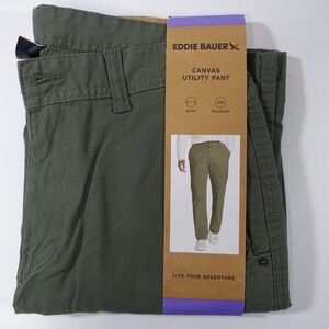 Eddie Bauer Canvas Utility Pants Men 30x29 Stretch Durable NEW Olive Green